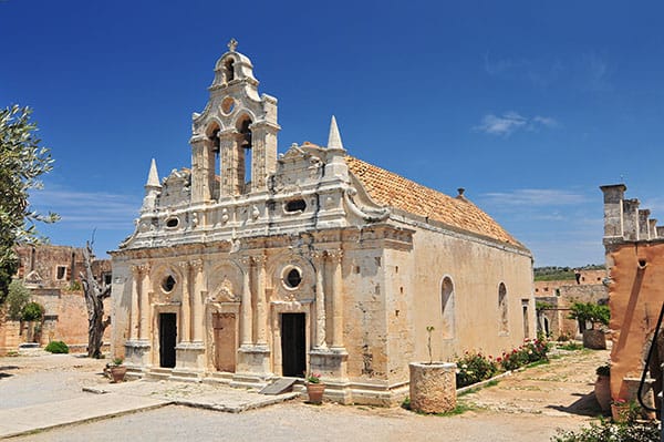 De hoofdkerk van het Arkadi-klooster in Rethymno, Kreta