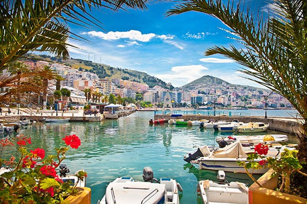 Saranda's city port at Ionian sea. Albania